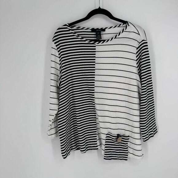 Ali Miles top PL black white stripe tunic artsy work office career business - Picture 2 of 6